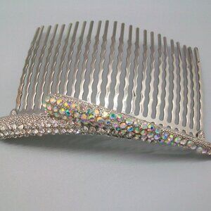 Clear Aurora Borealis Rhinestones Silver Hair Comb Bridal Accessory
